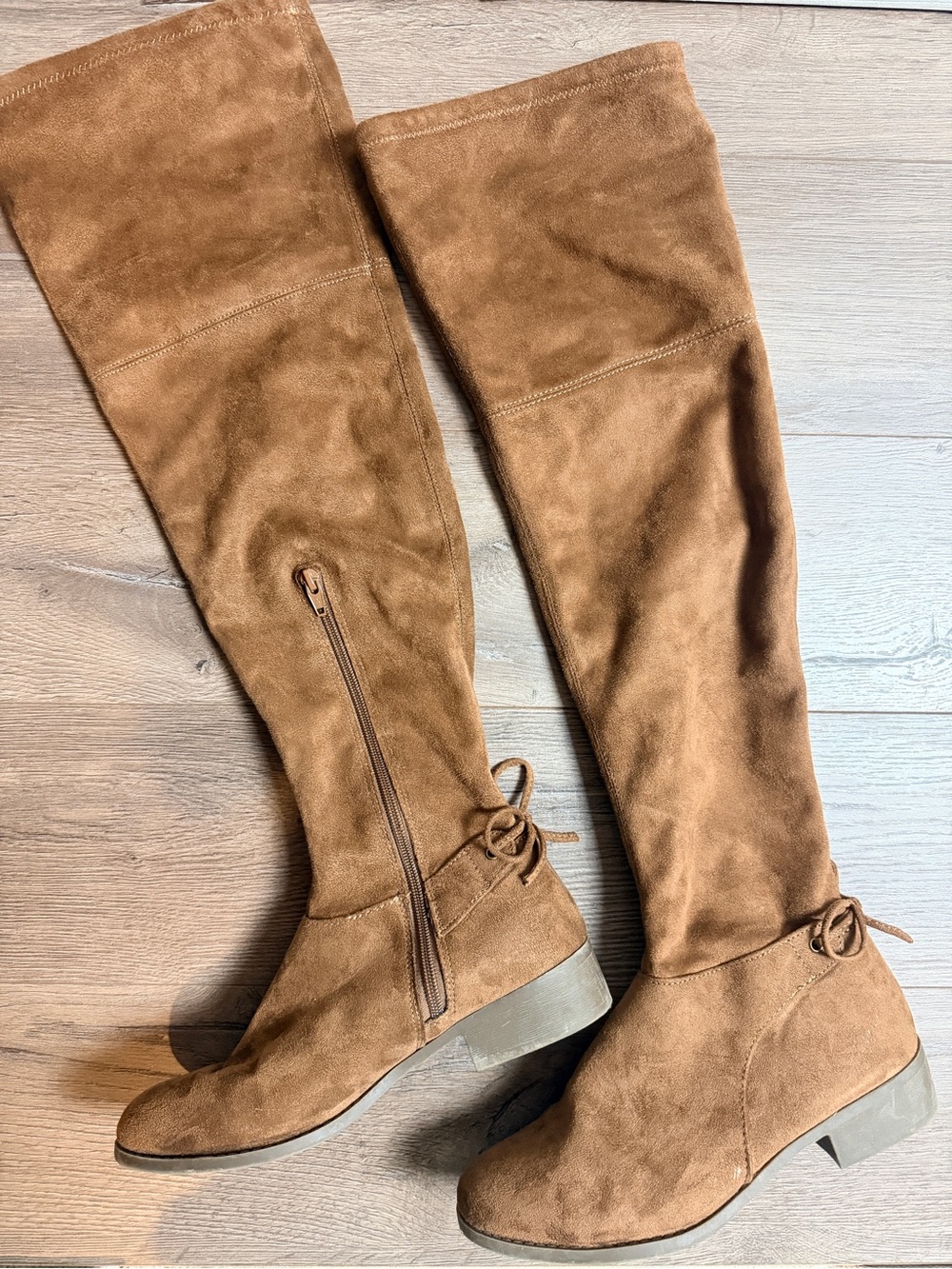 Women’s Cognac Brown Over the Knee Suede Boots Size 8.5 Tall Stretchy Zip Comfy